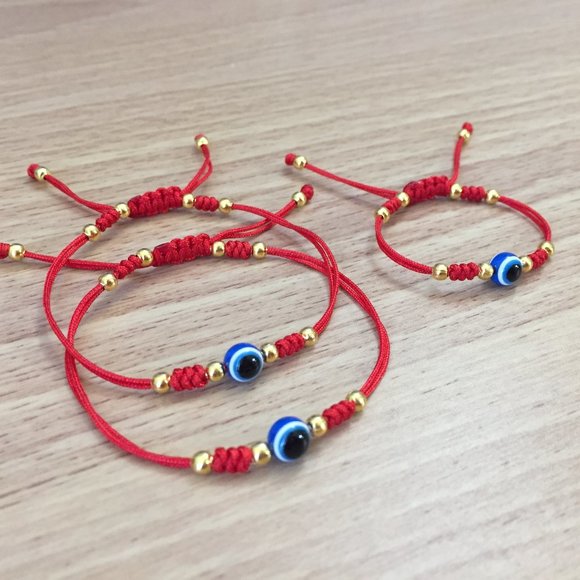 3 Pcs Baby & Child Red Bracelet Set Blue Evil Eye - Picture 2 of 5